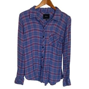 Rails Shirt Women Medium Blue Hunter Plaid Button Up Lightweight Western Preppy